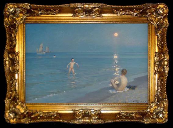 framed  Peder Severin Kroyer Boys bathing on a summer evening at Skagen Beach, ta009-2
